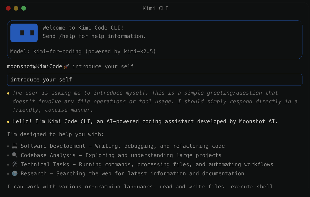 Kimi Code interface